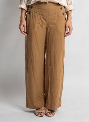 Pantalon larg închidere cu fermoar lateral talie înaltă maro YUKA femeie
