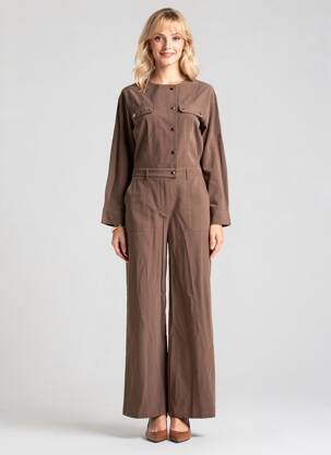 Salopetă-pantalon croială cambrată mâneci lungi maro LA PETITE ETOILE femeie