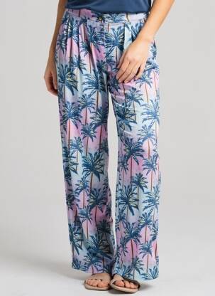Pantalon larg țesătură poplin talie înaltă albastru LA PETITE ETOILE femeie