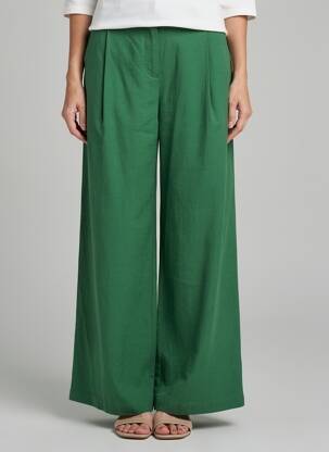 Pantalon larg țesătură crep talie înaltă verde LA PETITE ETOILE femeie