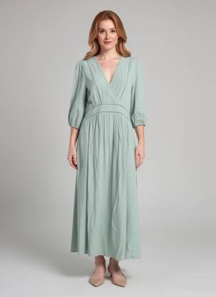Rochie lungă mâneci scurte mâneci scurte verde EMILIE.K femeie