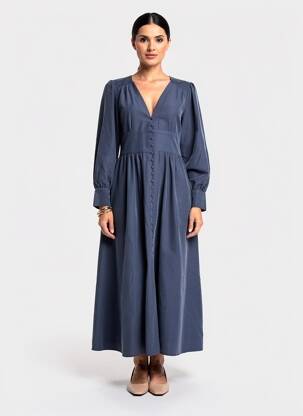 Rochie lungă mâneci lungi mâneci lungi albastru YUKA femeie