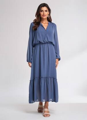 Rochie lungă mâneci lungi mâneci lungi albastru YUKA femeie