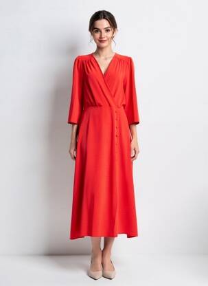 Rochie lungă croială cambrată mâneci 3/4 roșu LA PETITE ETOILE femeie