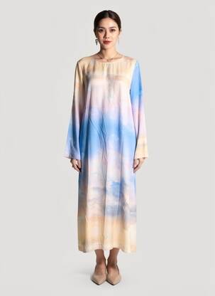 Rochie lungă mâneci lungi mâneci lungi albastru NUMPH femeie