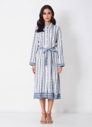 Rochie midi imprimeu fantezie mâneci lungi albastru LA PETITE ETOILE femeie