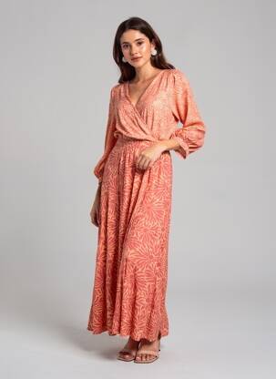 Rochie lungă mâneci lungi mâneci lungi portocalie LA PETITE ETOILE femeie