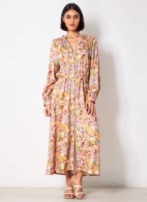 Rochie midi imprimeu floral mâneci lungi roz LA PETITE ETOILE femeie