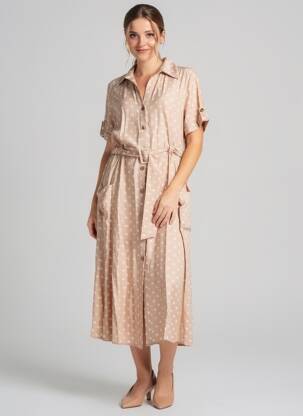 Rochie lungă mâneci scurte mâneci scurte bej ARTLOVE femeie