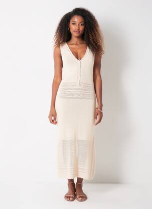 Rochie lungă fără mâneci fără mâneci bej ARTLOVE femeie