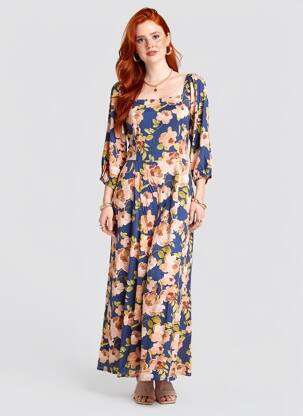 Rochie lungă imprimeu fantezie mâneci 3/4 albastru LA PETITE ETOILE femeie