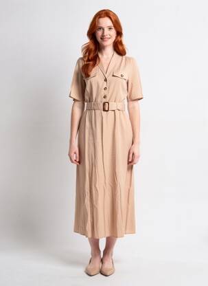 Rochie midi mâneci scurte mâneci scurte bej LA PETITE ETOILE femeie