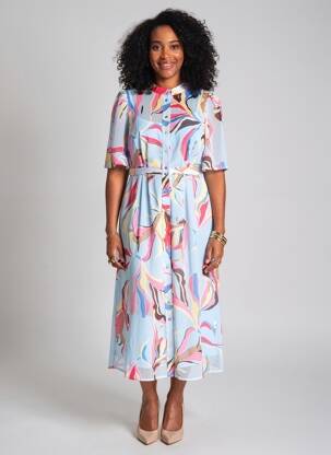 Rochie midi imprimeu fantezie mâneci scurte albastru NUMPH femeie