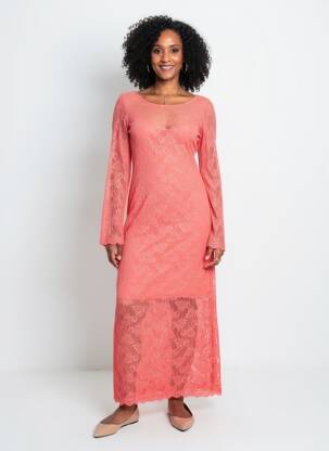 Rochie lungă mâneci lungi mâneci lungi roz NUMPH femeie