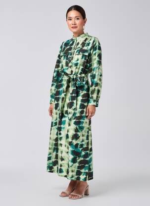 Rochie lungă mâneci lungi mâneci lungi verde EMILIE.K femeie