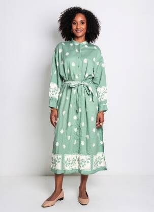 Rochie lungă mâneci lungi mâneci lungi verde EMILIE.K femeie