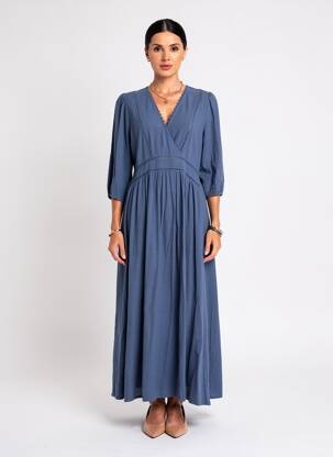 Rochie lungă croială cambrată mâneci 3/4 albastru EMILIE.K femeie