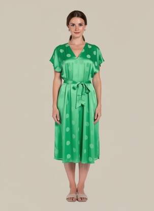 Rochie midi mâneci scurte mâneci scurte verde NUMPH femeie