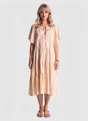 Rochie midi mâneci scurte mâneci scurte galben ARTLOVE femeie
