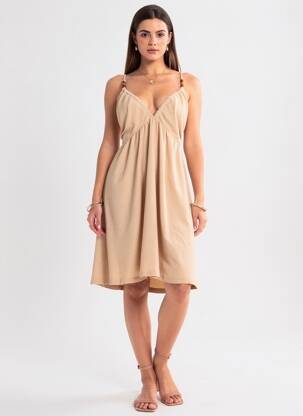 Rochie midi căptușeală bretele subțiri bej LA PETITE ETOILE femeie