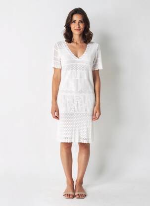 Rochie midi mâneci scurte mâneci scurte alb ARTLOVE femeie