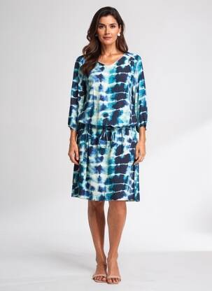 Rochie midi mâneci 3/4 mâneci 3/4 albastru EMILIE.K femeie
