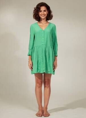 Rochie scurtă mâneci lungi mâneci lungi verde EMILIE.K femeie