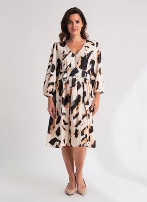 Rochie midi mâneci 3/4 mâneci 3/4 bej EMILIE.K femeie