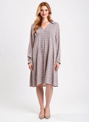 Rochie midi imprimeu fantezie mâneci lungi roz EMILIE.K femeie