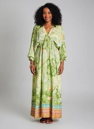 Rochie lungă imprimeu floral mâneci 3/4 verde WU'SIDE femeie