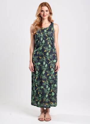 Rochie lungă imprimeu fantezie fără mâneci albastru NICE THINGS femeie
