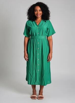 Rochie lungă mâneci scurte mâneci scurte verde NICE THINGS femeie