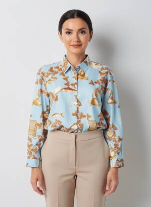 Cămașă croială cambrată mâneci lungi albastru NICE THINGS femeie