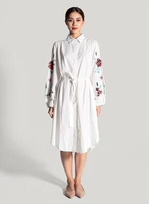 Rochie midi mâneci lungi mâneci lungi alb NUMPH femeie