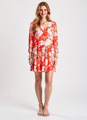 Rochie scurtă imprimeu floral mâneci 3/4 roșu EMILIE.K femeie