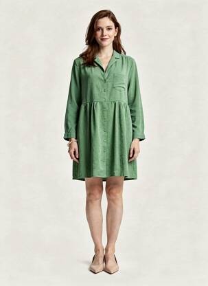 Rochie scurtă croială evazată mâneci lungi verde ANDY & LUCY femeie