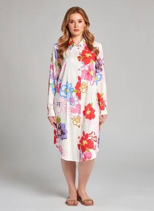 Rochie midi imprimeu floral mâneci lungi roșu NUMPH femeie