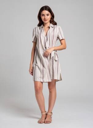 Rochie scurtă mâneci scurte mâneci scurte maro ARTLOVE femeie