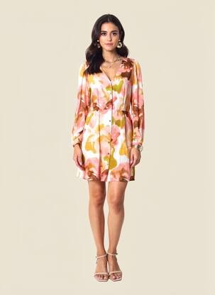 Rochie midi croială fluidă mâneci lungi roz LA PETITE FRANCAISE femeie