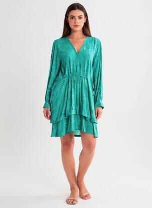 Rochie scurtă mâneci lungi mâneci lungi verde ARTLOVE femeie