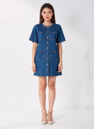 Rochie scurtă mâneci scurte mâneci scurte albastru LA PETITE ETOILE femeie