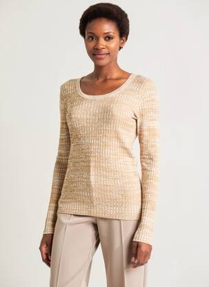 Pulover țesătură melanj mâneci lungi bej NUMPH femeie