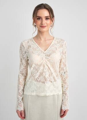 Top elasticitate mâneci lungi bej NUMPH femeie