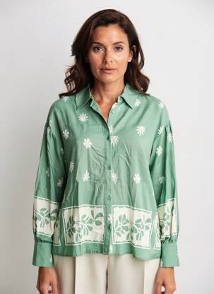 Cămașă imprimeu floral mâneci lungi verde EMILIE.K femeie