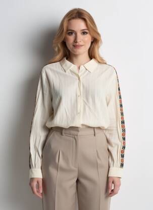 Cămașă țesătură crep mâneci lungi bej EMILIE.K femeie