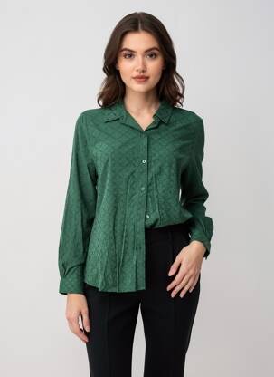 Cămașă imprimeu floral mâneci lungi verde ANDY & LUCY femeie