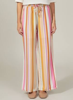 Pantalon larg țesătură crep mărime normală roz ESQUALO femeie