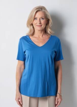 Tricou guler în v mâneci scurte albastru GUY DUBOUIS femeie