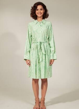 Rochie midi imprimeu fantezie mâneci lungi verde TRAMONTANA femeie