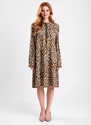 Rochie midi croială fluidă mâneci lungi bej C'EST BEAU LA VIE femeie